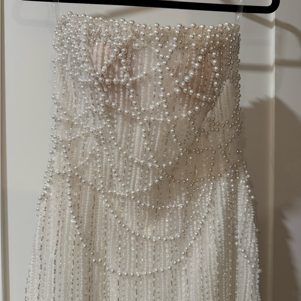 Pearl-Embellished Strapless Bride Gown